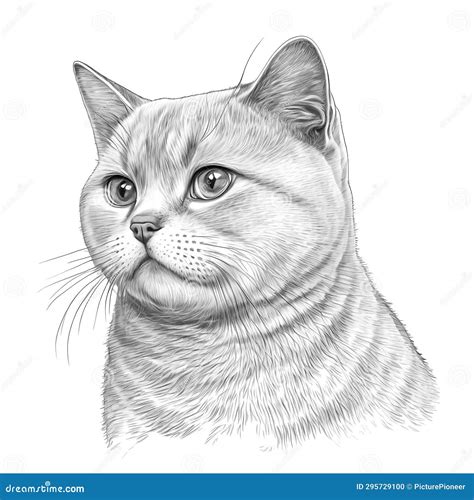 British Shorthair Cat Coloring Page Artistic Feline Sketch Stock