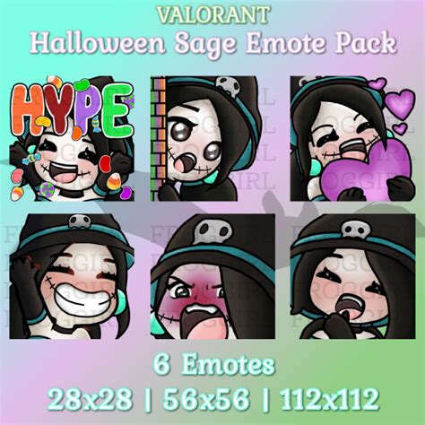 Cute Halloween Sage Valorant Emote Pack 6 Twitchdiscord Emotes Etsy