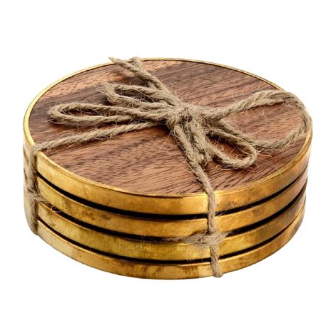 This walnut and maple wooden coaster set is just one design example and you can use any wood you want. Mascot Hardware 4-Piece Hammered Brass Wood Coaster Set ...