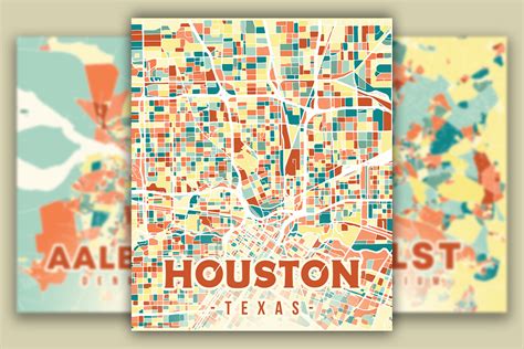 Houston Colorful Map Graphic By Poster Boutique · Creative Fabrica