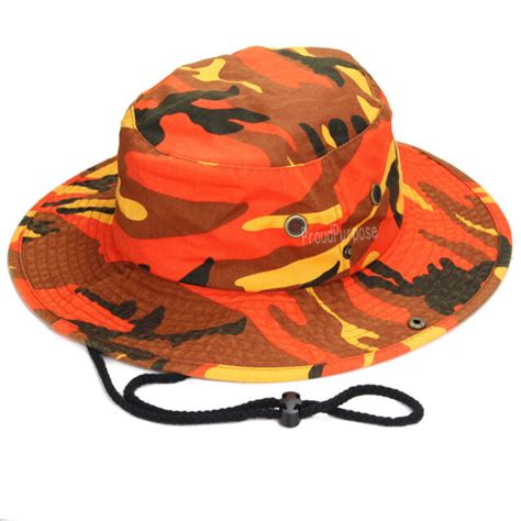Mens Boonie Bucket Wide Brim Hat Savage Orange Camo Cotton Safari Cap