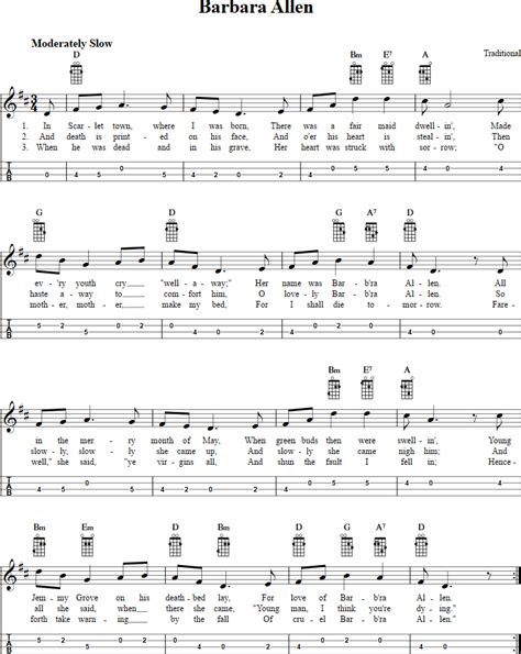Barbara Allen Mandolin Tab Sheet Music Mandolin Mandolin Songs