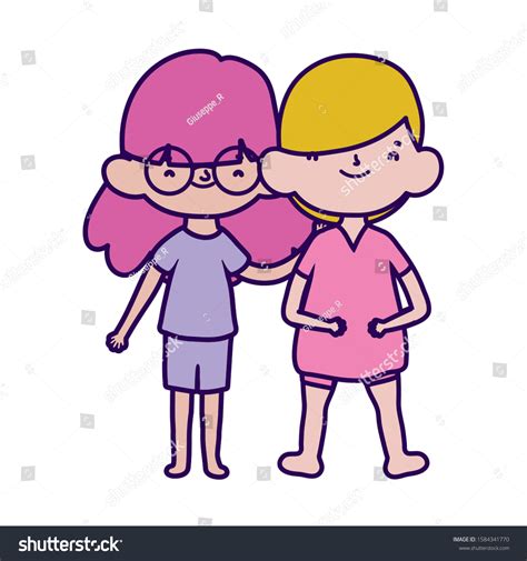Happy Little Boy And Girl Cartoon Character Royalty Free Stock Vector