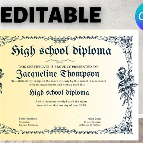 High School Diploma Template Homeschool Diploma Graduation Etsy