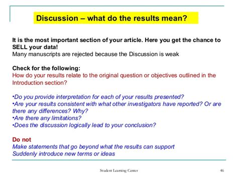 This is where you interpret your findings, evaluate your hypotheses or research questions, discuss unexpected results, and tie your findings to the previous literature. Research paper discussion section cut - dgereport826.web ...