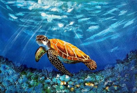 Underwater Tortoise Painting Sea Turtle Painting Turtle Painting