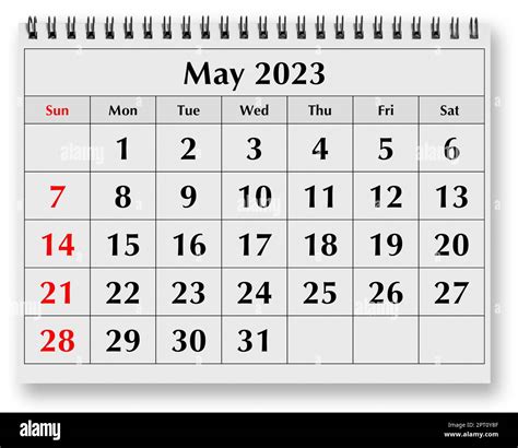 One Page Of The Annual Monthly Calendar May 2023 Stock Photo Alamy