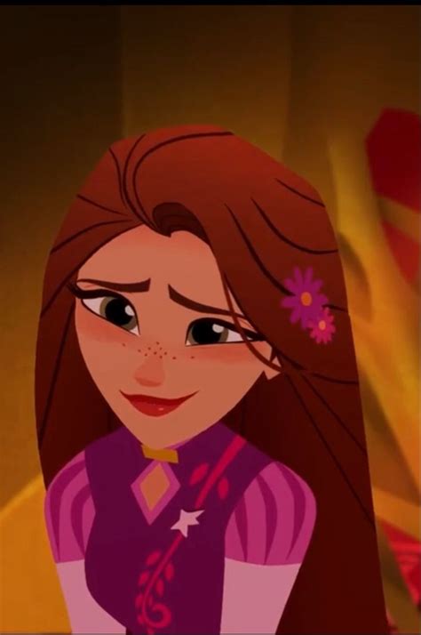 an animated image of a girl with long hair and flowers in her hair looking at the camera