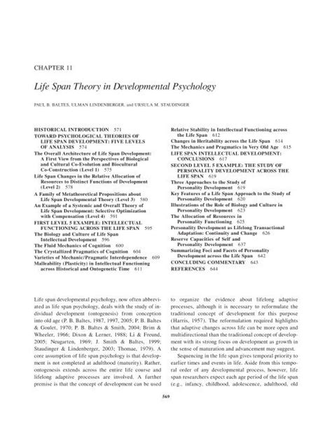 Life Span Theory In Developmental Psychology