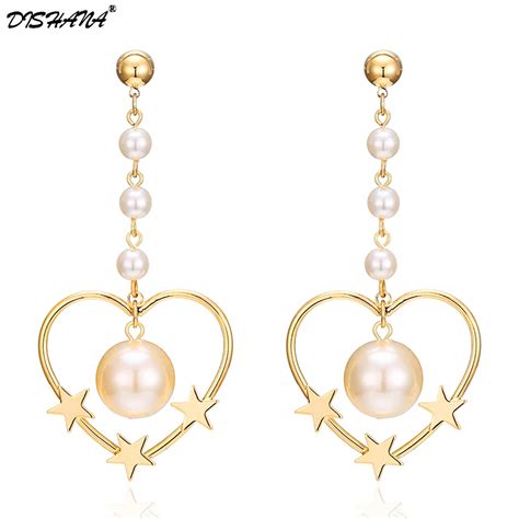 buy fashion simulated pearl drop earring for women heart big dangle earrings