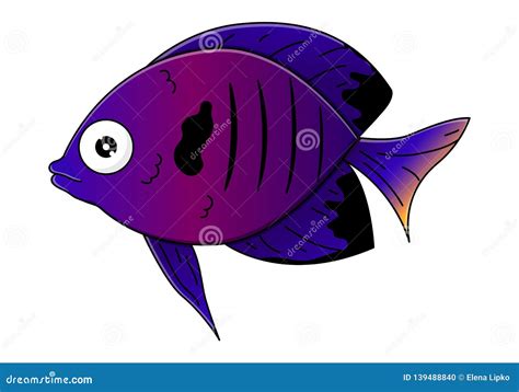 Cute Blue Sea Fish In Cartoon Style Vector Illustration Stock Vector