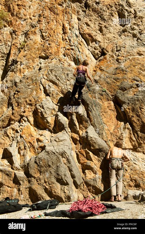 Griechenland Kreta Schlucht Agiofarango Ein Kletterparadies Stock