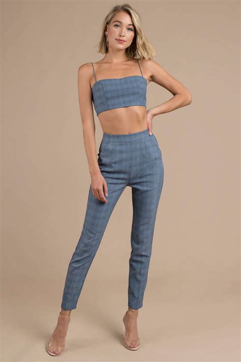 The cigarette pants are mainly worn by women. Plaid All Around Cigarette Pants in Blue Multi - $74 | Tobi US