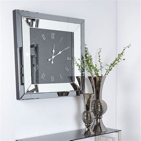 Large Smoked Glass Mirrored Square Wall Clock 90 X 90cm Roman Numerals