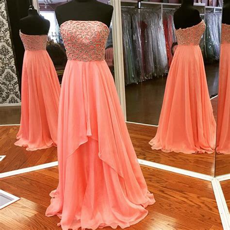 Charming Chiffon Floor Length Strapless Coral Prom Dress Party
