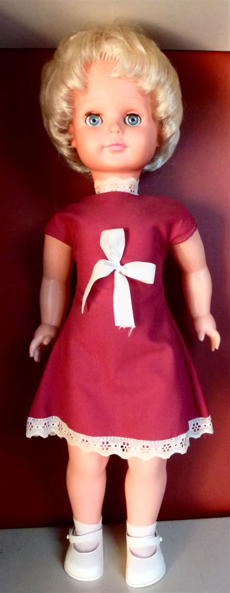 Large Plastic Crolly Doll 1970s Old Factory Doll Play Donegal Red Background Dollies