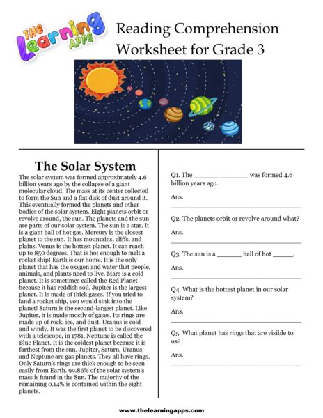 Download The Solar System Comprehension Worksheet For Kids