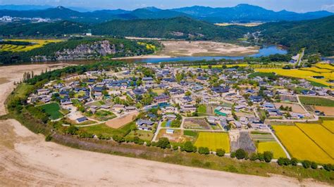Aerial View Of Andong Hahoe Village In South Korea Hahoe Villa Stock