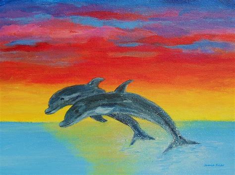 Jumping Dolphins Left Painting By Jamie Frier Fine Art America