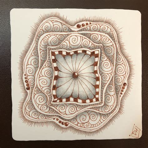 The tile at the bottom of this post has all of these tangles labeled. Zentangle Cartouche: Diva Dance Reticular with Printemps fill | Zentangle, Zen colors, Tangled