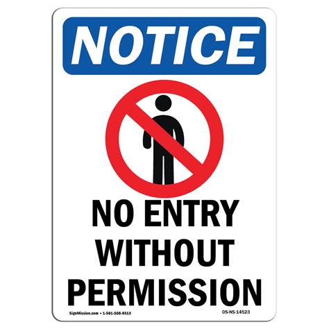 OSHA Notice Sign - No Entry Without Permission Sign with Symbol | Vinyl ...