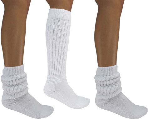 White All Cotton 3 Pack Extra Heavy Super Slouch Socks Clothing