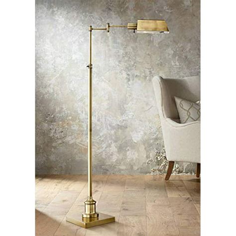 Jenson Modern Pharmacy Floor Lamp Aged Brass Adjustable Swing Arm Metal