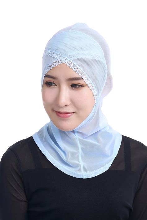 Buy Women Diamonds Lace Mesh Cloth Splicing Muslim Inner Instant Hijabs Islamic
