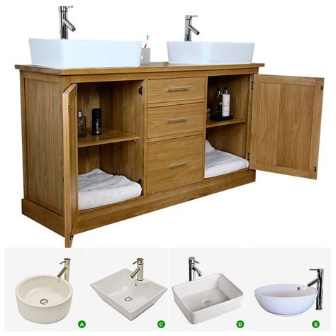 Double Vanity Unit Solid Oak Bathroom Cabinet Twin Ceramic Basin Sink