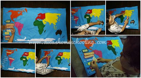 Continentes Mapa Feltro Ensino Domiciliar Infantil Montessori Ensino