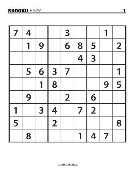 Easy Sudoku Puzzles Free Printable