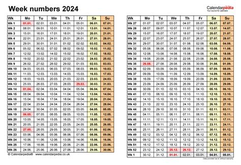 Calendar 2024 With Week Numbers Uk Benny Cecelia
