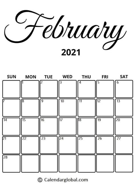 Calendar 2021 november printable template phone wallpaper psd with black line pattern. Free Printable February 2021 Calendars - Calendarglobal
