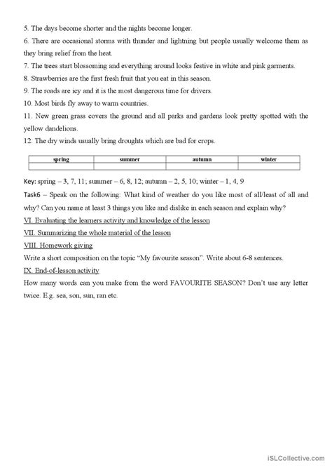 My Favourite Season English Esl Worksheets Pdf And Doc