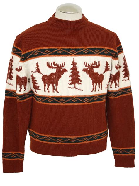 1970s Retro Mens Christmas Theme Ski Sweater 70s Macys Mens Store
