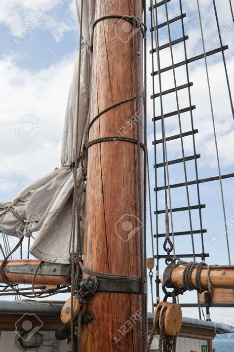 11140847 Old Sailing Ship Masts And Sails And Rigging Stock Photo