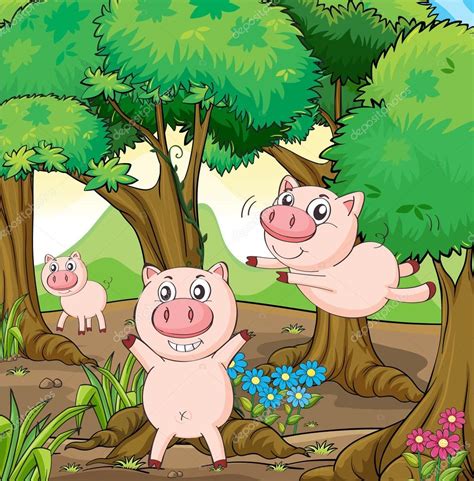 Gratis español 42,5 mb 17/12/2020 windows. Tres cerdos jugando en el bosque — Vector de stock ...