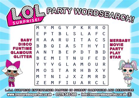Lol Dolls Birthday Party Printable Wordsearch Childrens Entertainer