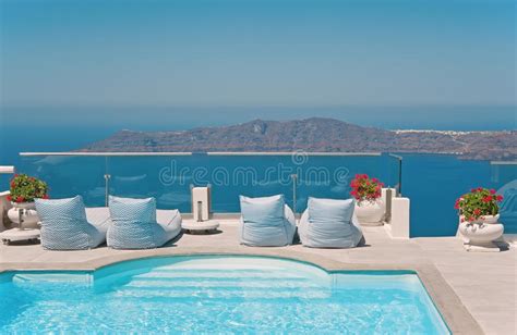 Balcony With Pool With Caldera Sea View Stock Photo Image Of Landmark