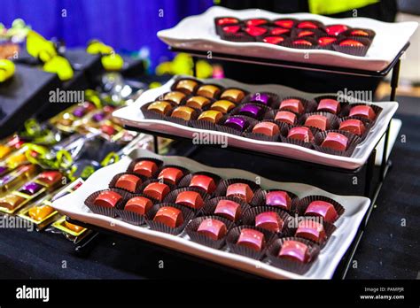 Colorful Chocolate Display Pictured In An Indoors Farmers Market Stock