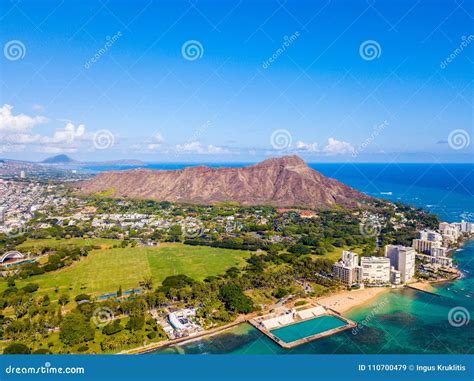 Aerial View Of Waikiki Beach And Diamond Head Crater Stock Image Image Of Coast Destination