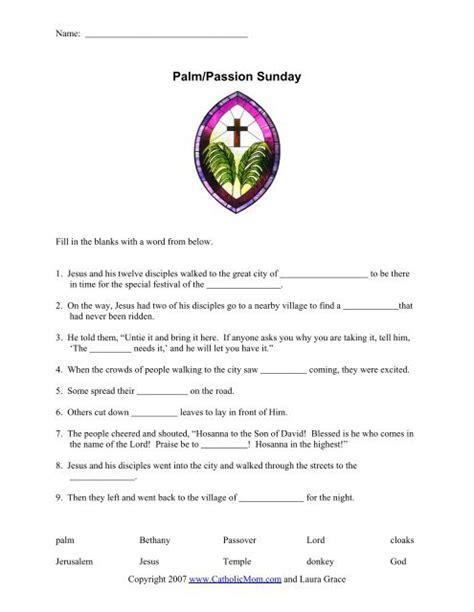 Palmpassion Sunday Worksheet â Fill In The Blanks Catholic Mom