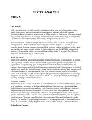 PESTEL ANALYSIS OF CHINA Docx PESTEL ANALYSIS CHINA OVERVIEW With A