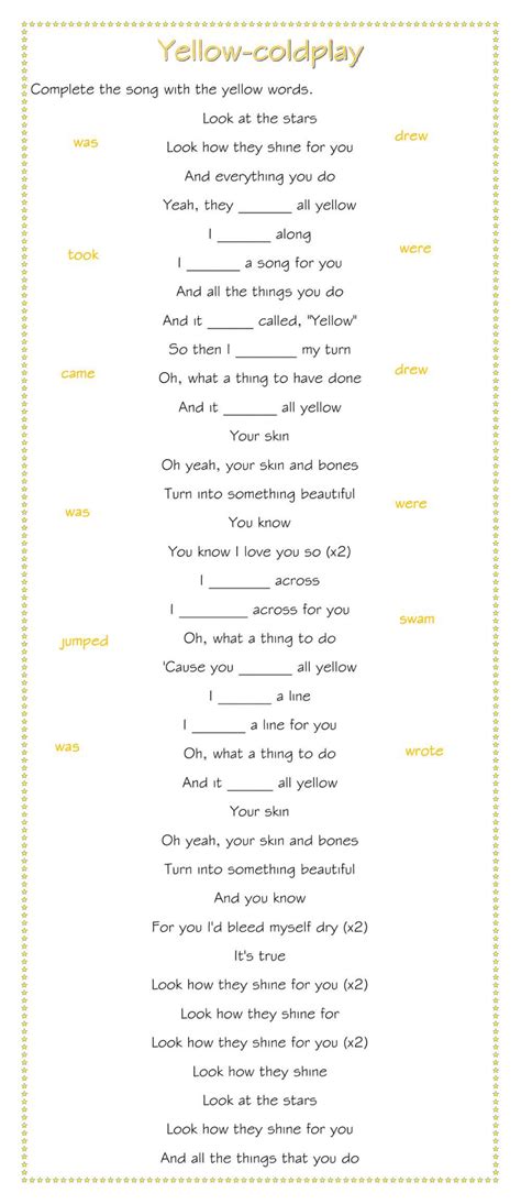 Yellow Coldplay Worksheet Live Worksheets