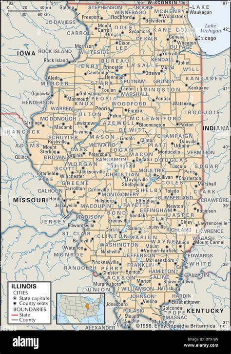 Political Map Of Illinois Stock Photo Alamy