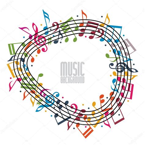 Colorful Music Background With Clef And Notes And Copy Space In Stock