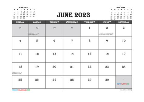 2023 Free Printable Calendar Calendar Of National Days