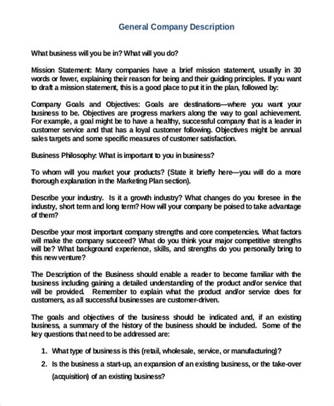 13 Company Description Examples Pdf