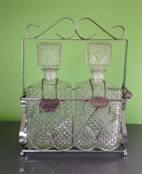Vintage Tantalus Liquor Decanter Set With Two Pressed Glass Etsy