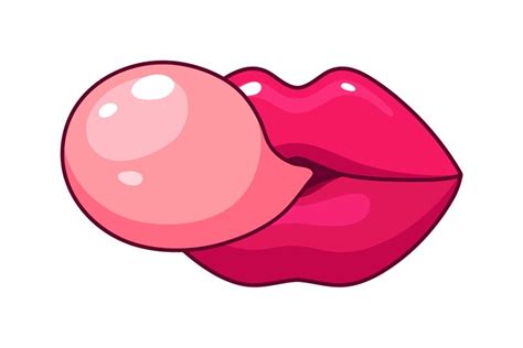 female sexy lips pink girl mouth with gum bubble cartoon i